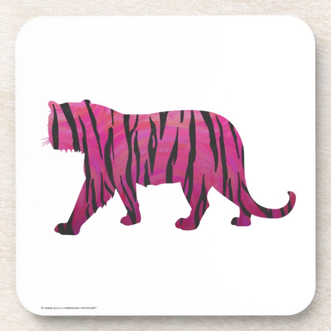 Dessous-de-verre Silhouette rose chaud et tigre noir (Devant)