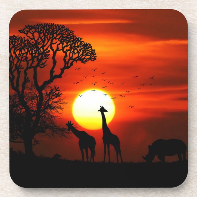 Dessous-de-verre Silhouettes africaines d'animal de coucher du (Devant)