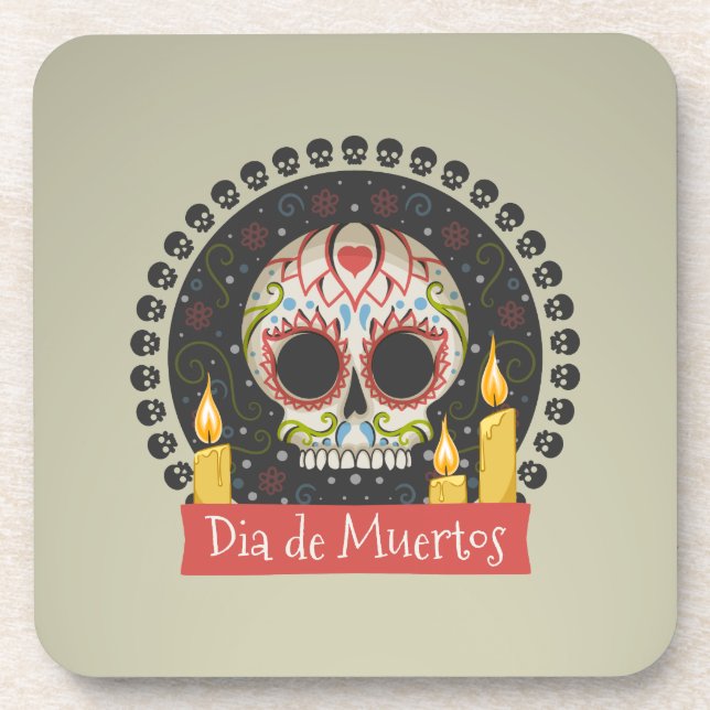 Dessous de verre simple Dia de Muertos Crâne et bo (Devant)