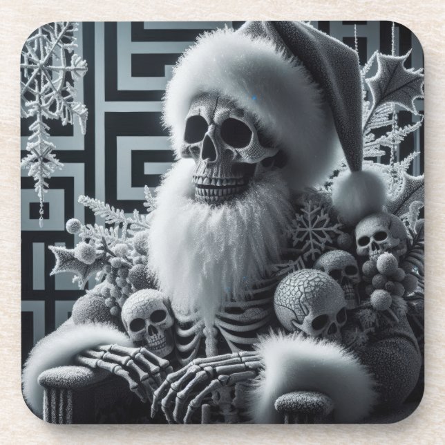 Dessous-de-verre Skeleton Santa Skull | Dark Gothic Christmas (Devant)