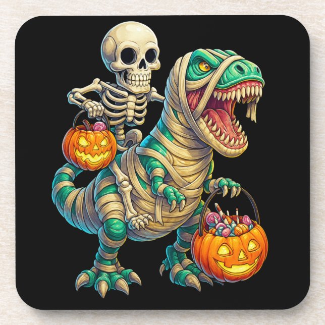 Dessous-de-verre Skeleton Whimsical équitation maman T-Rex Hallowee (Devant)