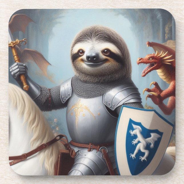Dessous-de-verre Sloth Knight Fighting Dragons (Devant)