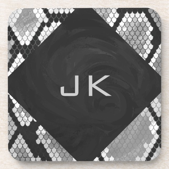 Dessous-de-verre Snakeskin Gris, blanc et noir Monogramme (Devant)