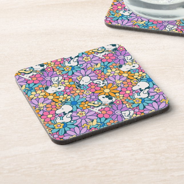Dessous-de-verre Snoopy & Motif de fleurs de bois (Côté gauche)
