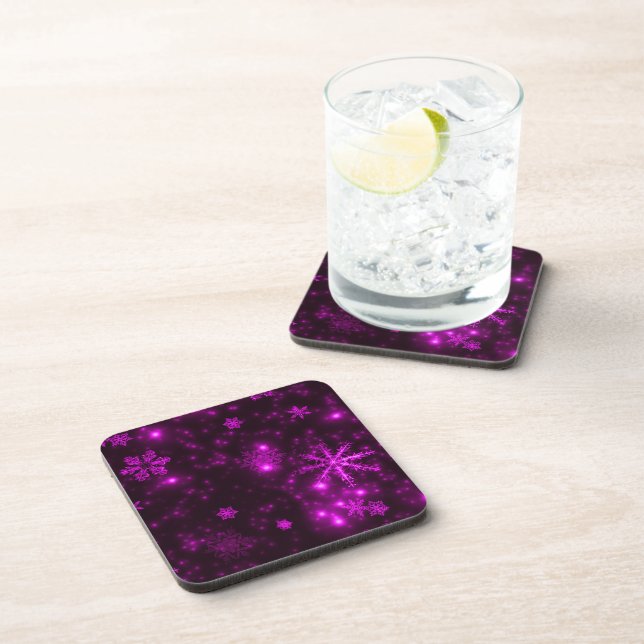 Dessous-de-verre Snowflakes avec Arrière - plan pourpre (Côté Droit)