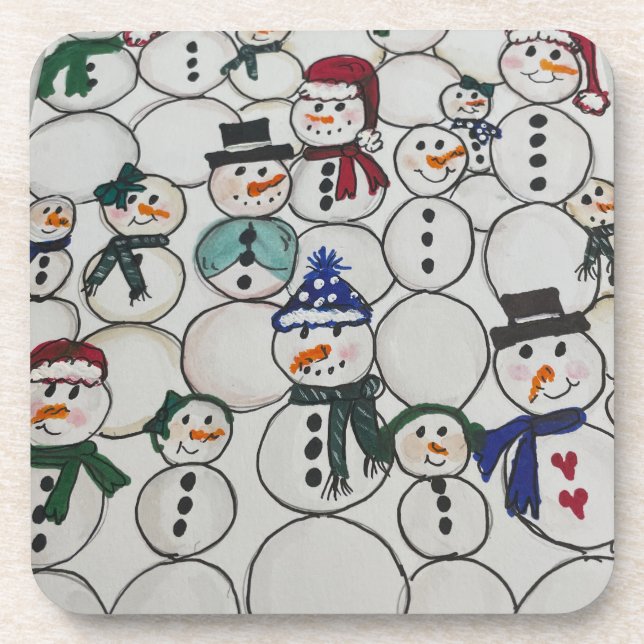 Dessous-de-verre Snowmen noël Ornament main peint bonhomme de neige (Devant)