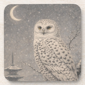 Dessous-de-verre Snowy Owl Plastic Coaster, Japanese Moon Pagoda De