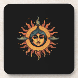 Dessous-de-verre soleil banal, soleil rétro, soleil avec visage de