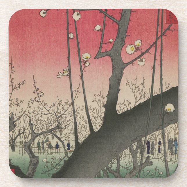 Dessous-de-verre soleil couchant japonais pruniers arbres (Devant)
