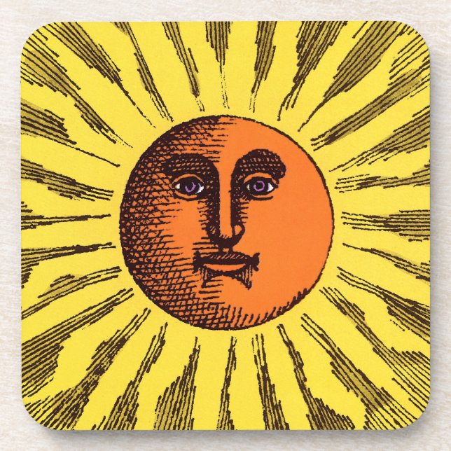 Dessous-de-verre Soleil Hippie Sourire Jaune Céleste Vintage (Devant)