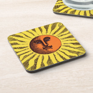 Dessous-de-verre Soleil Jaune Céleste Vintage Souriant Hippie Heure