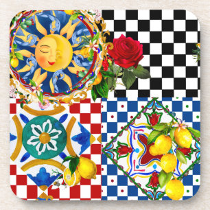 Dessous-de-verre soleil sicilien, citron, carreaux méditerranéens,