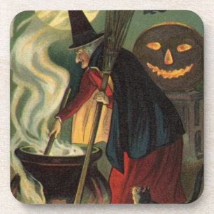 Dessous-de-verre Sorcière Halloween Vintage remuant un chaudron mag