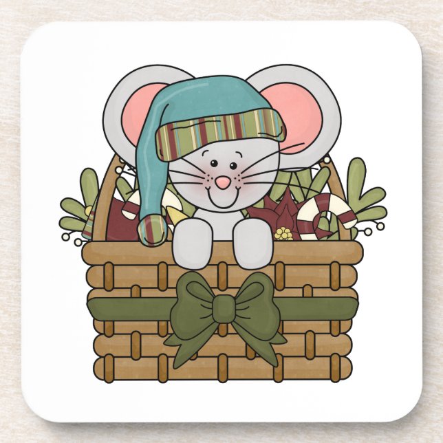 Dessous-de-verre Souris de Noël dans le panier (Devant)