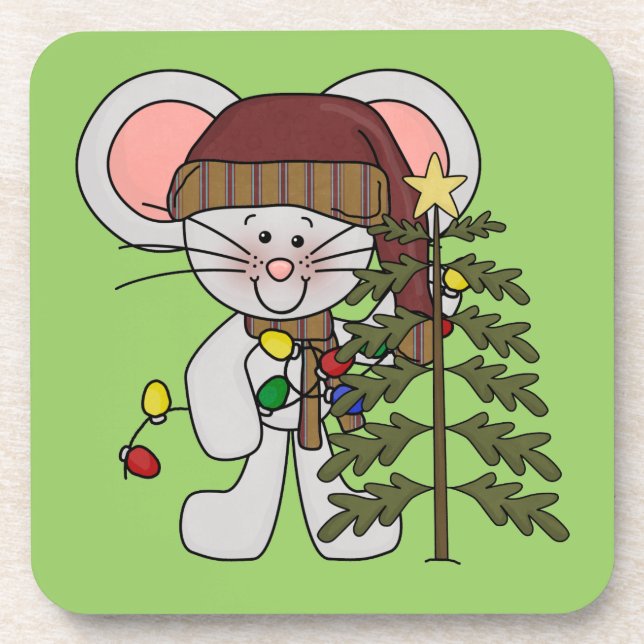 Dessous-de-verre Souris de Noël décorant l'arbre (Devant)