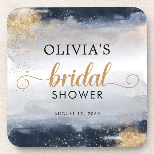 Dessous-de-verre Sous-verre de boisson pour mariage Navy et Or (Devant)