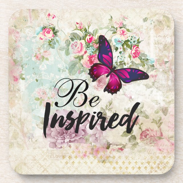 Dessous-de-verre Soyez inspiré Citation et Papillon rose Collage Vi (Devant)