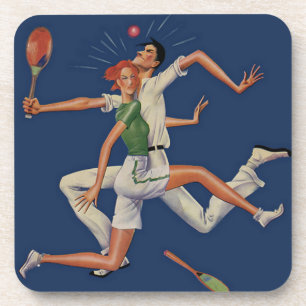Dessous-de-verre Sports Vintage, Joueurs de Tennis s'écrasent avec 