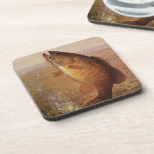Dessous-de-verre Sports vintages Pêche, Poisson Brown à grande bouc