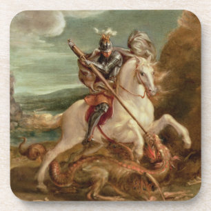 Dessous-de-verre St George massacrant le dragon, (huile sur le