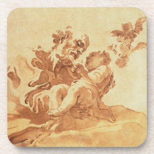 Dessous-de-verre St Joseph adorant l'enfant du Christ (stylo,