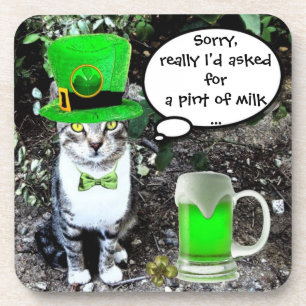 DESSOUS-DE-VERRE ST PATRICK'S DAY CHAT AVEC BIÈRE IRLANDAISE VERTE