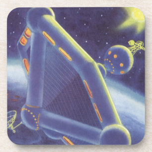 Dessous-de-verre Station spatiale en orbite de science-fiction vint