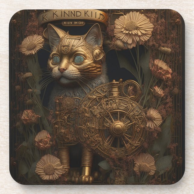 Dessous-de-verre Steampunk Chat Art numérique gothique (Devant)