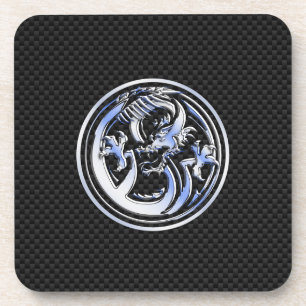 Dessous-de-verre Style Chrome badge Dragon sur Carbon Fibre Print