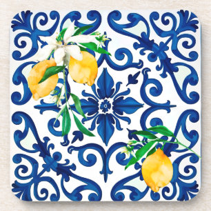 Dessous-de-verre style italien, mosaïque, bleu, citron,