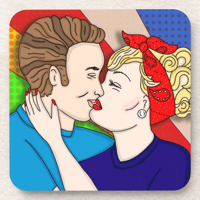 Dessous-de-verre Style Pop Art Couple Kissing 1950 (Devant)