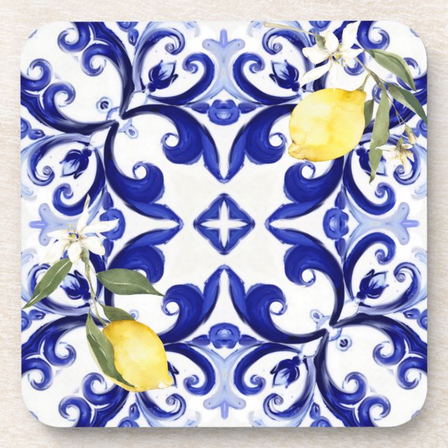 Dessous-de-verre style sicilien, citrons, majolica (Devant)