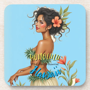 Dessous-de-verre Style vintage Hawaiian Travel Honolulu Hula Girl