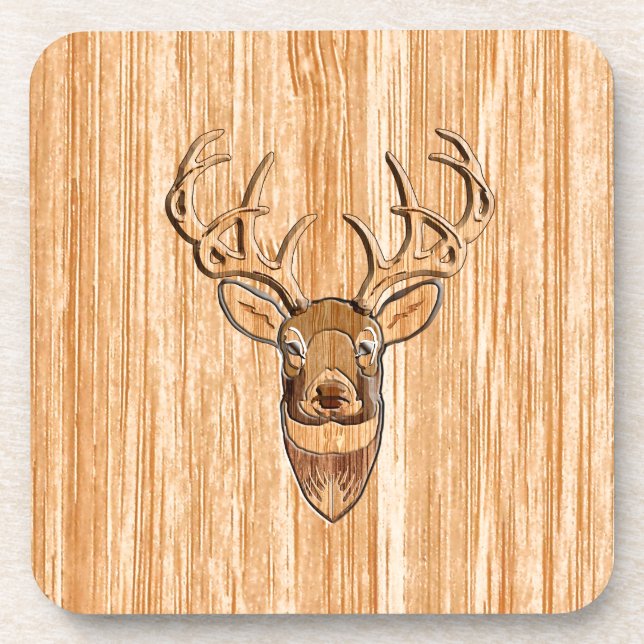 Dessous-de-verre Style White Tail Deer Head Wood (Devant)