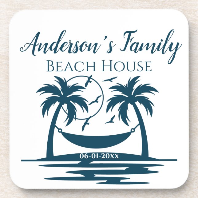 Dessous-de-verre Stylish Beach House Palm Tree Hammock Nom de famil (Devant)