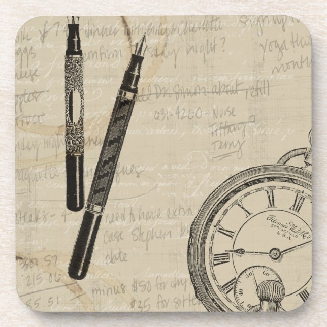 Dessous-de-verre Stylos de fontaine et Watchface avec des notes (Devant)
