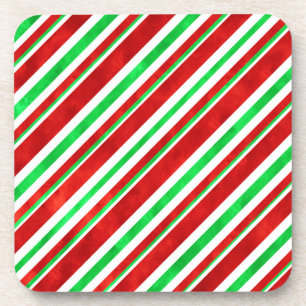 Dessous-de-verre Sucre de canne d'aquarelle rouge vert rayures 2