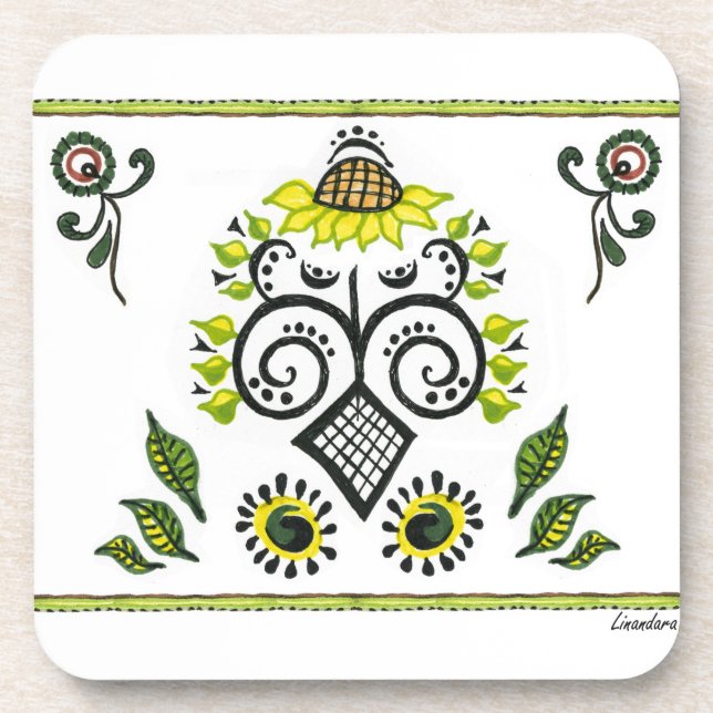 Dessous-de-verre Sunflower Folk Motif par Alexandra Cook (Devant)
