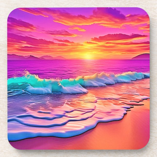 Dessous-de-verre Sunset Beach Waves Design (Devant)