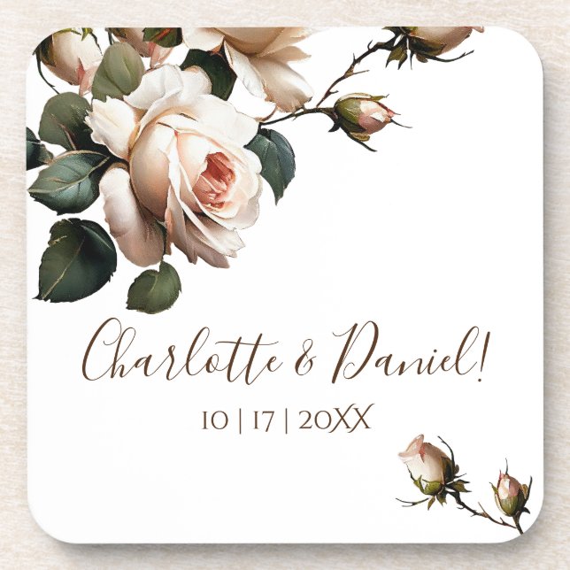 Dessous-de-verre Superbe Mariage de Rose d'huile beige (Devant)