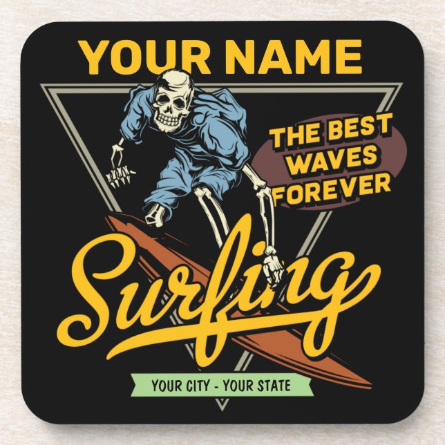 Dessous-de-verre Surf personnalisé Skeleton Ride Waves Surfer (Devant)