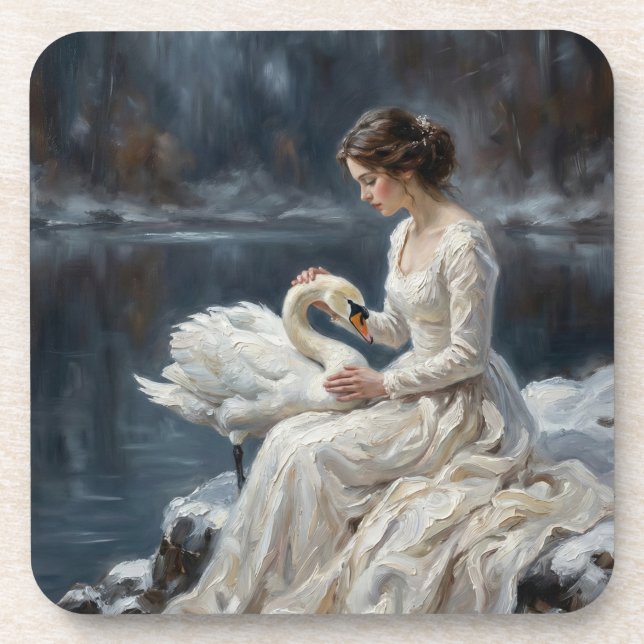 Dessous-de-verre Swan Maiden Winter Lake Romance Fantasy Art (Devant)