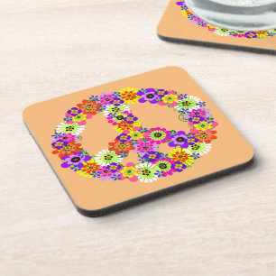 Dessous-de-verre SYMBOLE DE LA PAIX FLEURIE SUR Peach