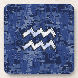 Dessous-de-verre Symbole Zodiaque Aquarius sur décor camo numérique