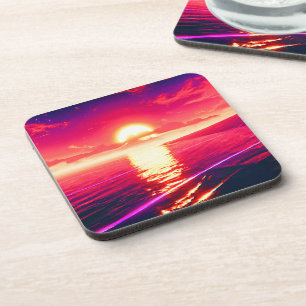 Dessous-de-verre Synthwave numérique Sunset Sea Reflection