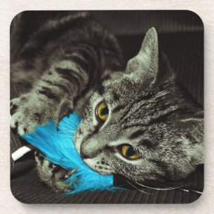 Dessous-de-verre Tabby Cat avec plume par Shirley Taylor
