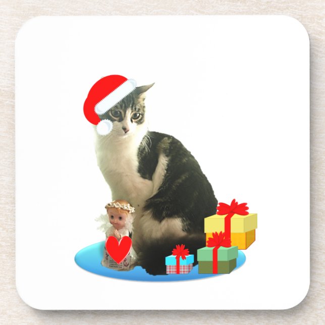 Dessous-de-verre Tabby chat de Noël et petit ange mignon (Devant)