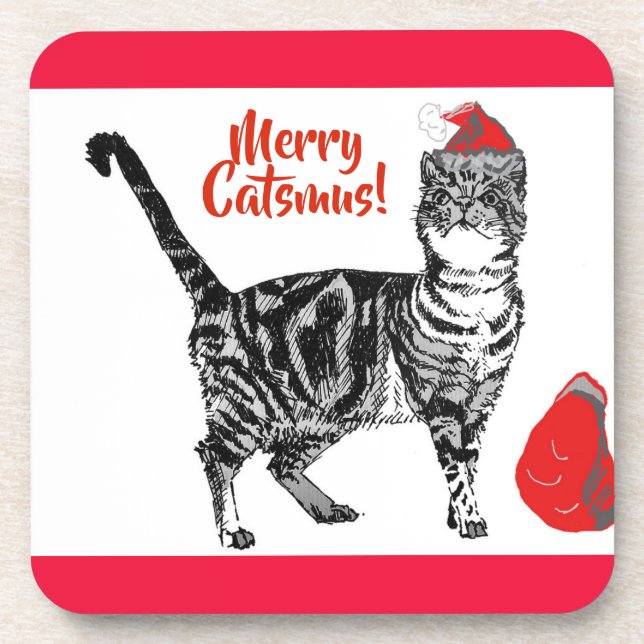 Dessous-de-verre Tabby Chat Joyeux Noël Catsmus Cushion (Devant)