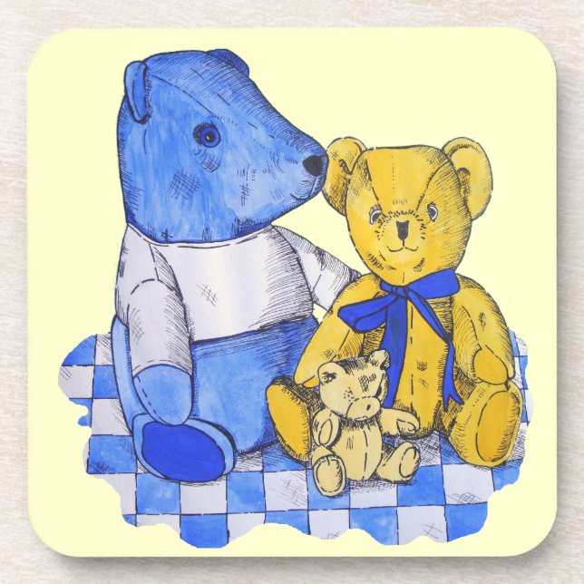Dessous-de-verre tableau de trois très mignons vieux nounours (Devant)