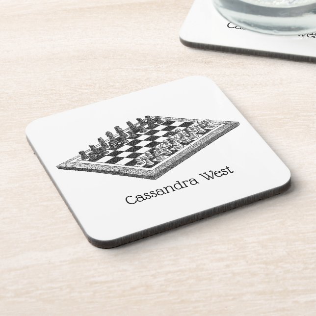 Dessous-de-verre Tableau d'échecs et pièces d'échecs Art Vintage (Côté gauche)